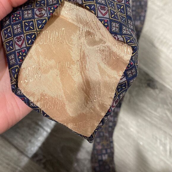 A6 Mens Moschino Square Block Geo Silk Print Tie Fair Condition - Picture 6 of 6